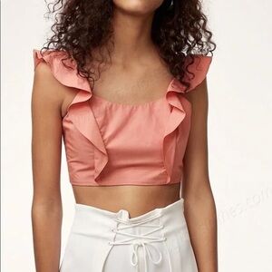 Aritzia Wilfred Sandrine Ruffle Poplin Cotton Crop Top